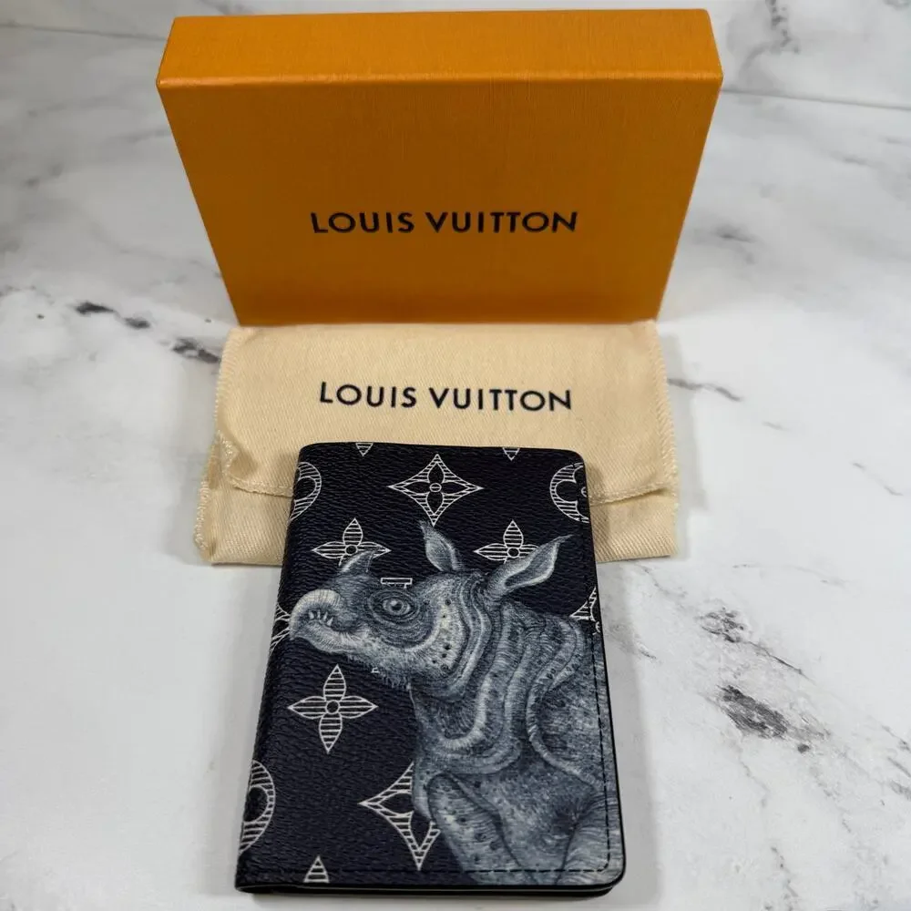Louis Vuitton Chapman Pocket Organizer wallet Monogram LV Rhino Navy Blue w/box